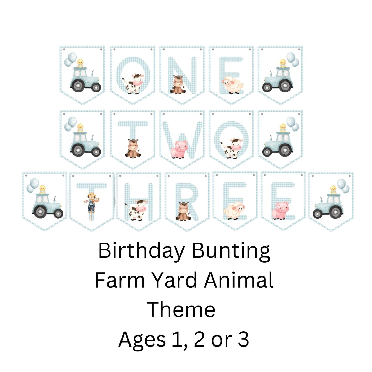 Farm Yard Animal Birthday Bunting – Blue, Pink, or Red Gingham | Ages 1–3