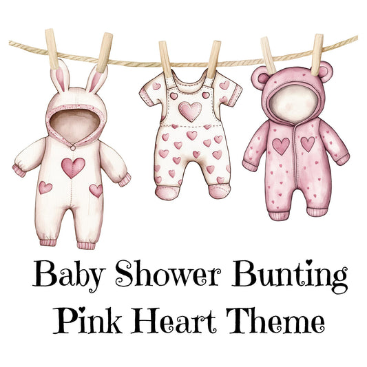 Pink Heart Baby Shower Bunting – Baby Clothes Garland with Wooden Pegs