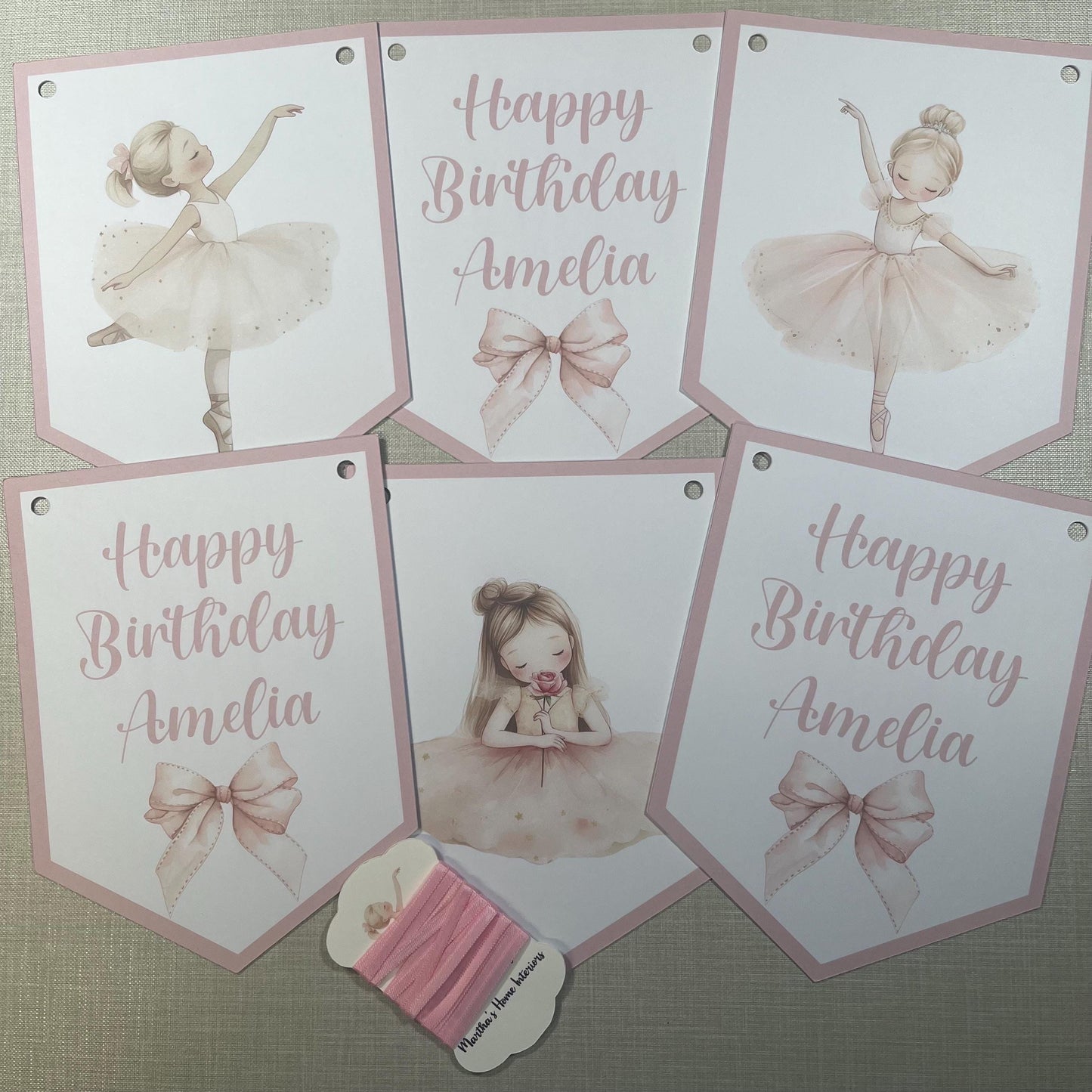 Ballerina Personalised Birthday Garland – Ballet Party Bunting – Choice of Pink or Grey