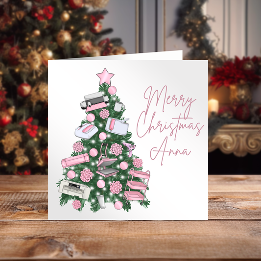 Personalised Crafter Merry Christmas Card – Christmas Tree Design with Cutting Machine Tools