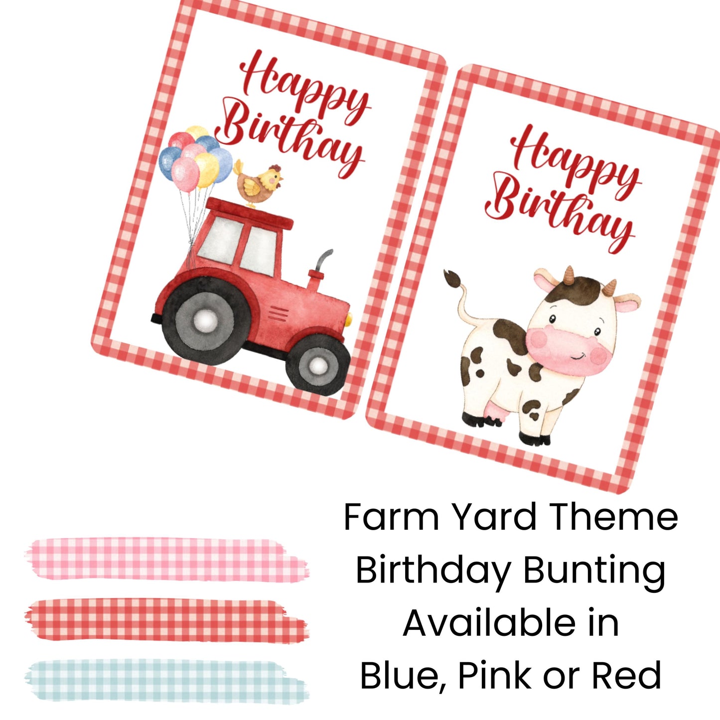 Farmyard Animal Happy Birthday Bunting – Tractor & Gingham Party Garland