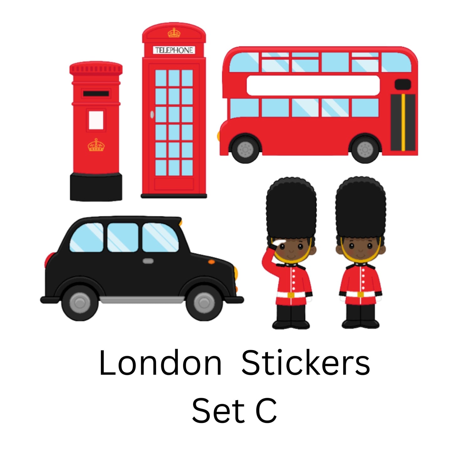 London Themed Vinyl Wall Stickers – Black Taxi, Red Bus & British Icons – Matt or Glossy Finish