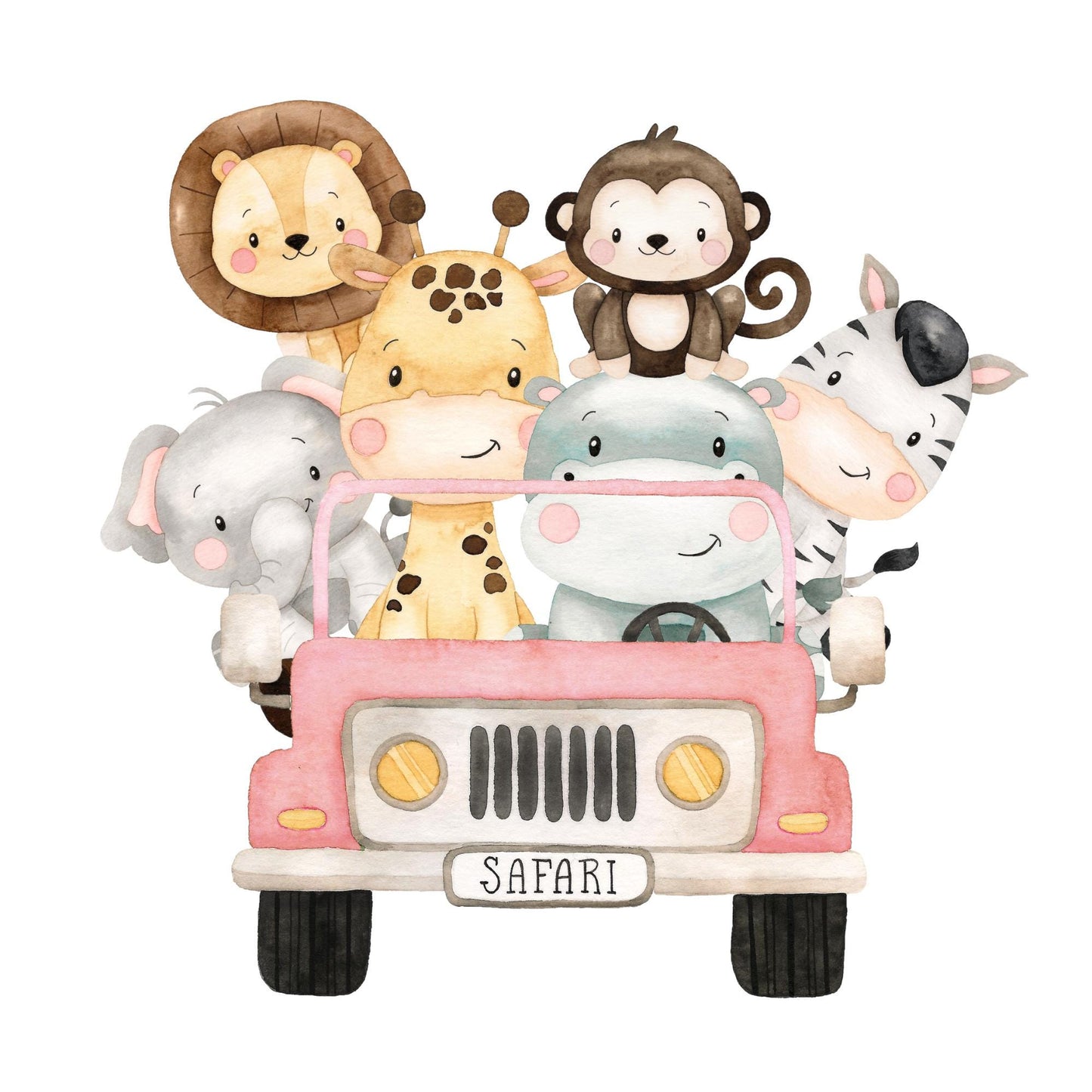 Safari Truck Vinyl Wall Sticker – Pink or Green Nursery Animal Decal