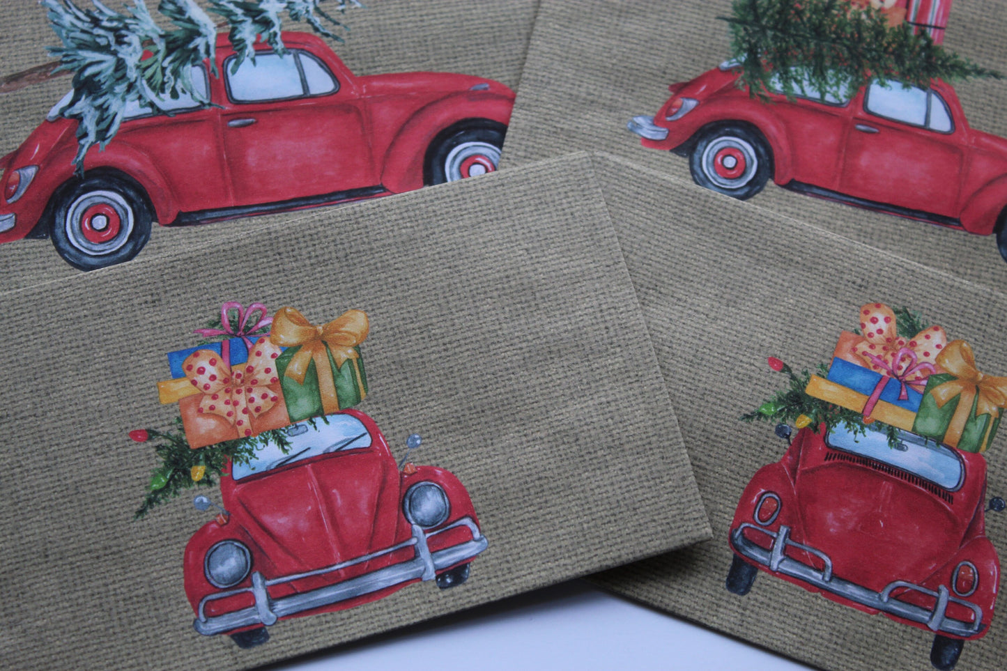Handmade Christmas Envelopes Set of 4 – Vintage Red Car Gift Card & Money Holders