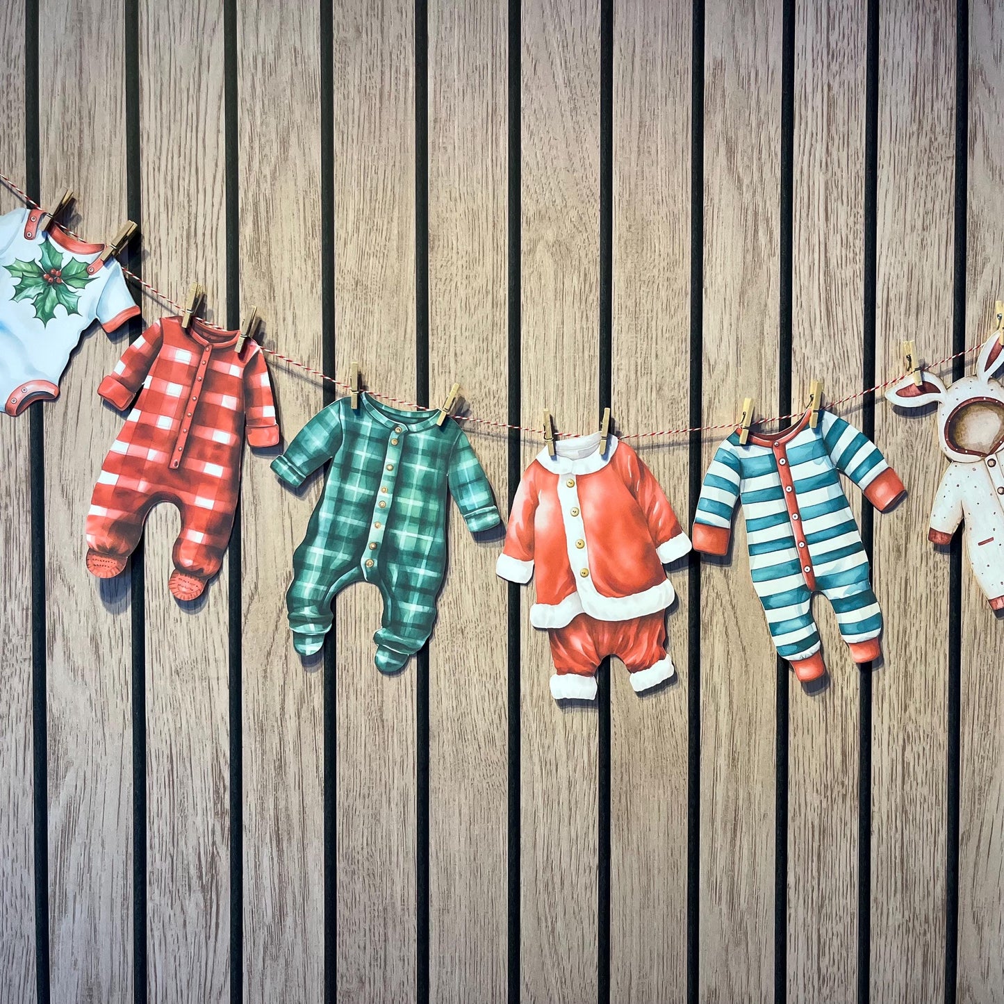 Christmas Baby Shower Bunting – Red & Green Baby Clothes Garland