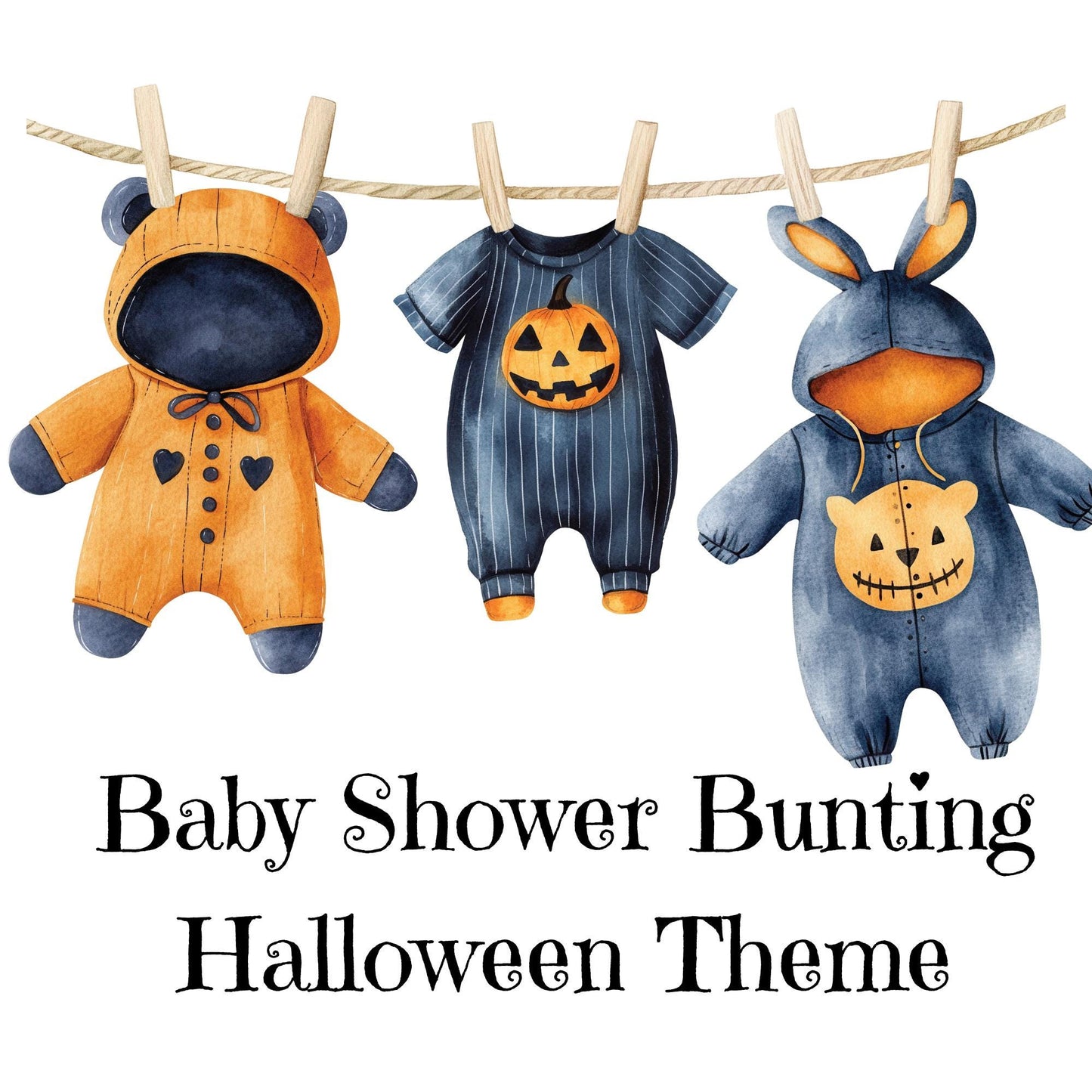 Halloween Baby Shower Bunting – Blue & Orange Baby Clothes Garland