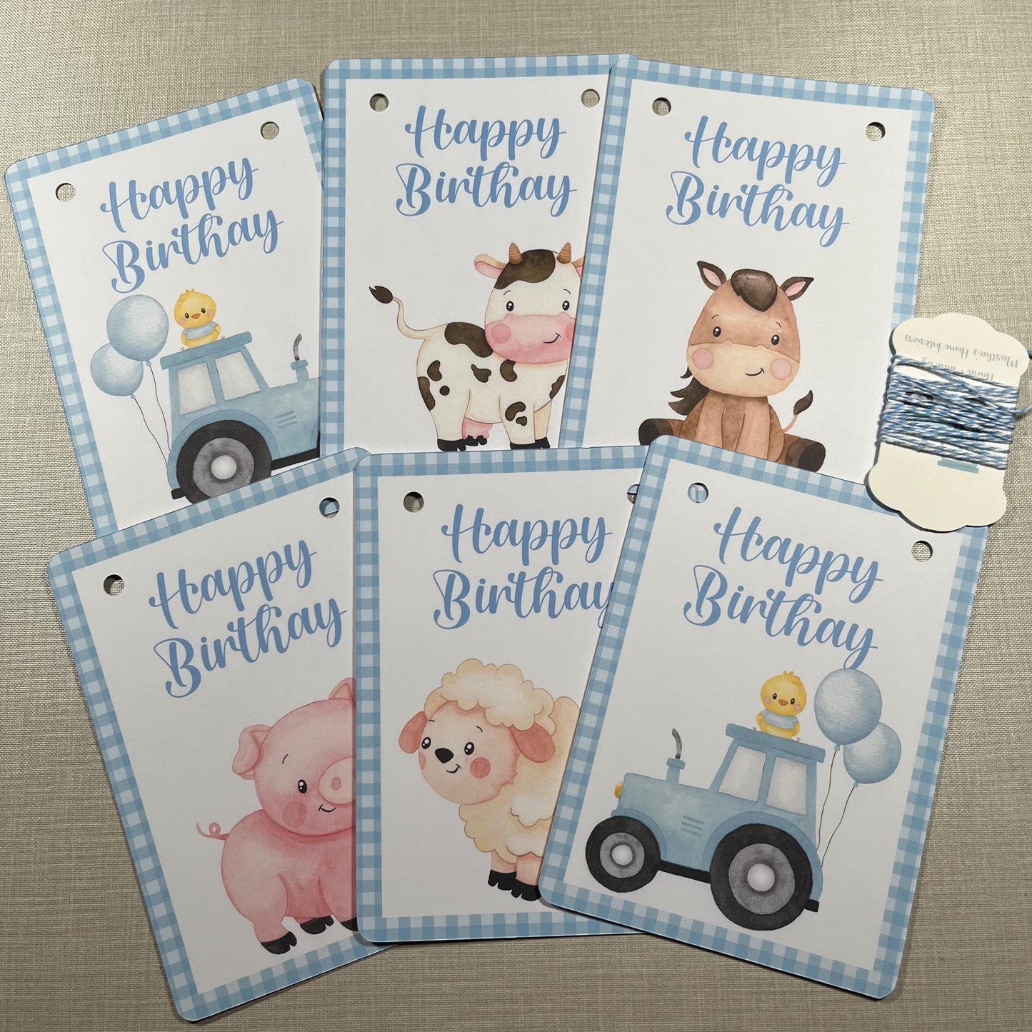 Farmyard Animal Happy Birthday Bunting – Tractor & Gingham Party Garland