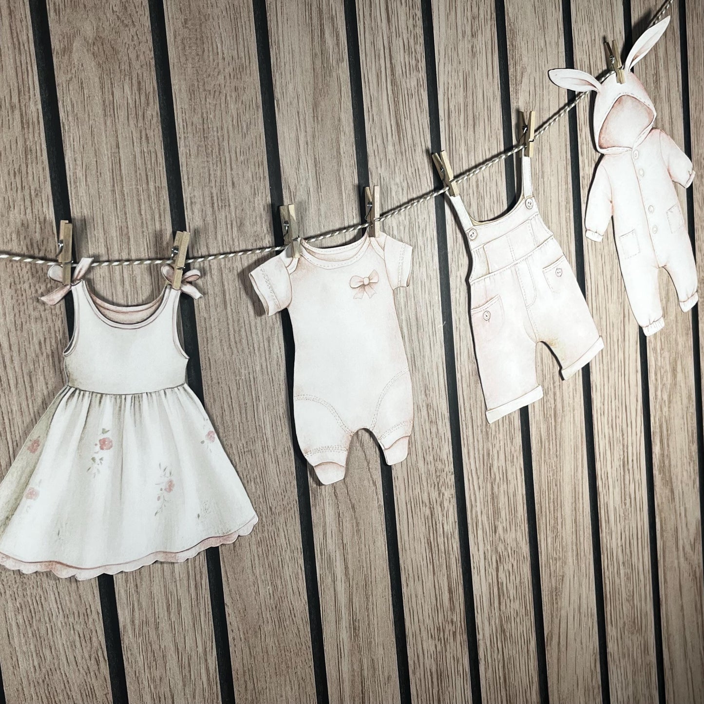 Blush Baby Shower Bunting – Card Baby Clothes on Washing Line Garland