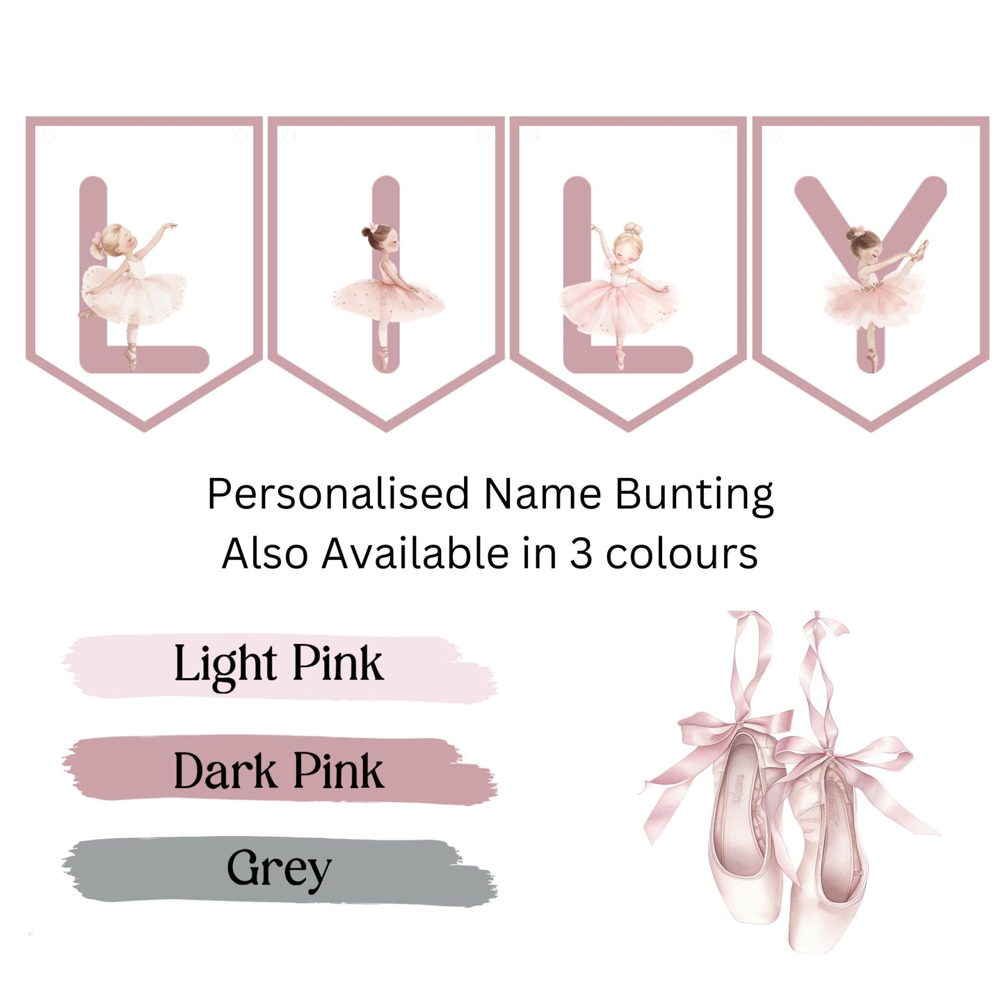 Ballerina Personalised Birthday Garland – Ballet Party Bunting – Choice of Pink or Grey