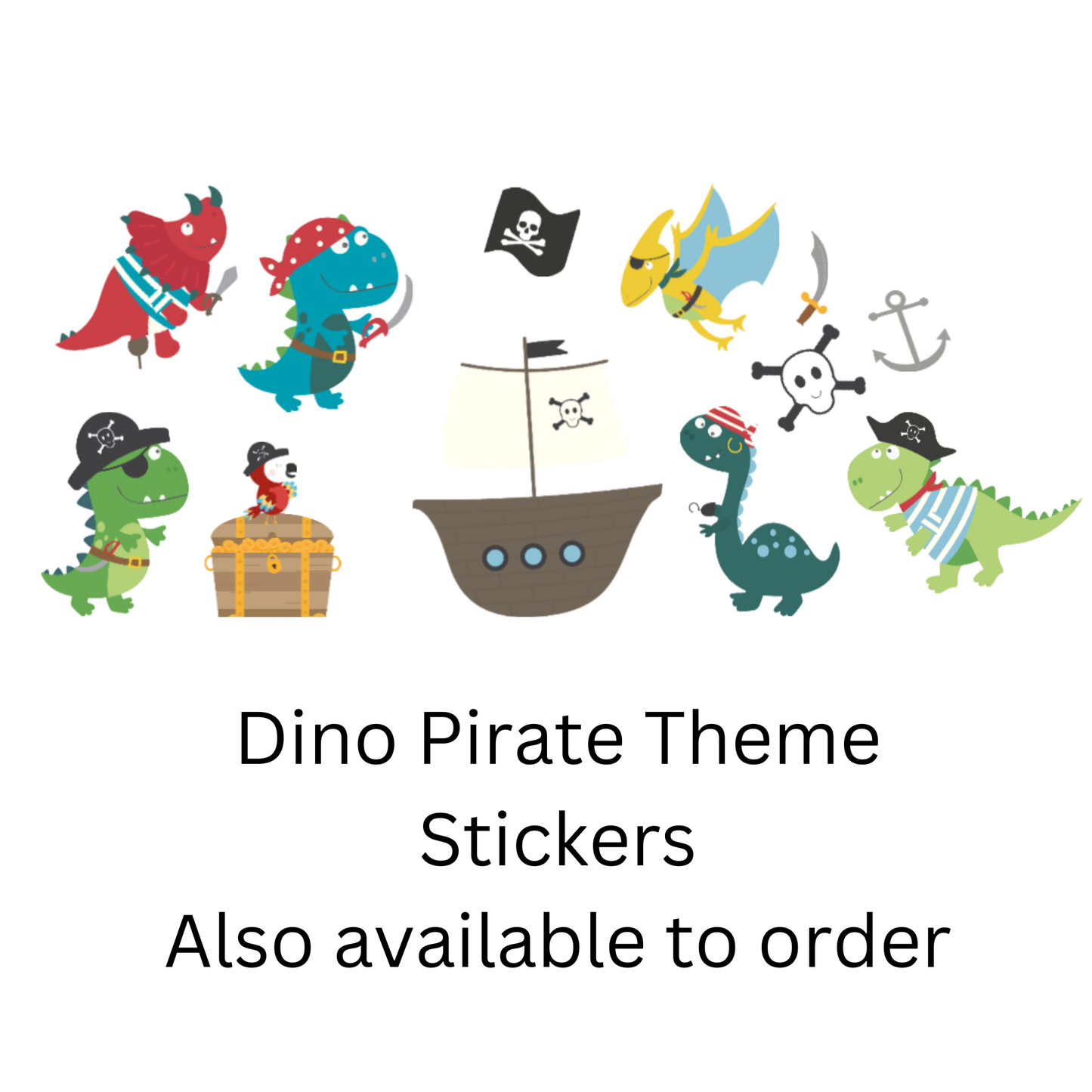 Dinosaur Pirate Wall Stickers – Cute Dino Pirate Vinyl Decals, Kids Room Decor, Nursery Wall Stickers, Playroom Decor Set
