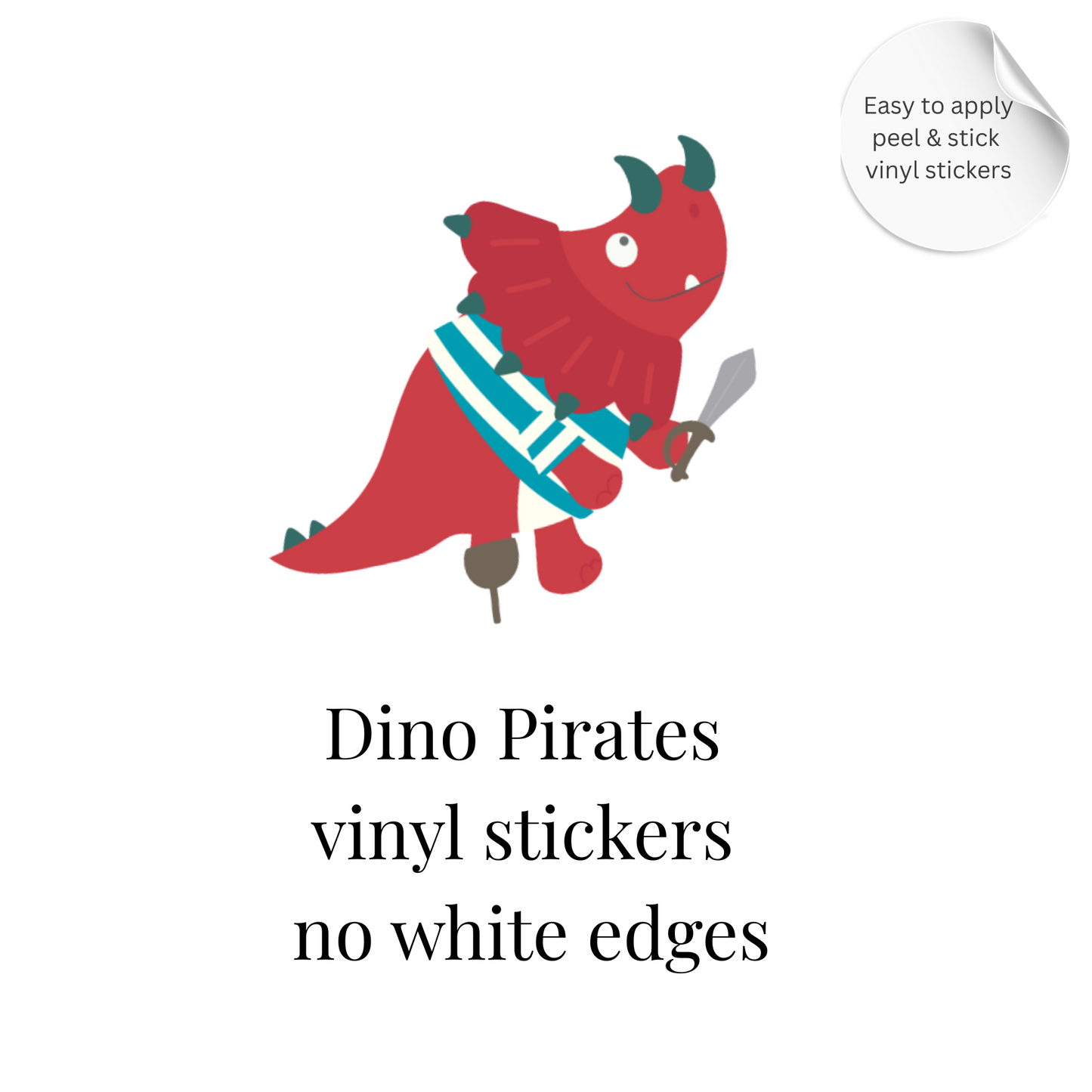 Dinosaur Pirate Wall Stickers – Cute Dino Pirate Vinyl Decals, Kids Room Decor, Nursery Wall Stickers, Playroom Decor Set