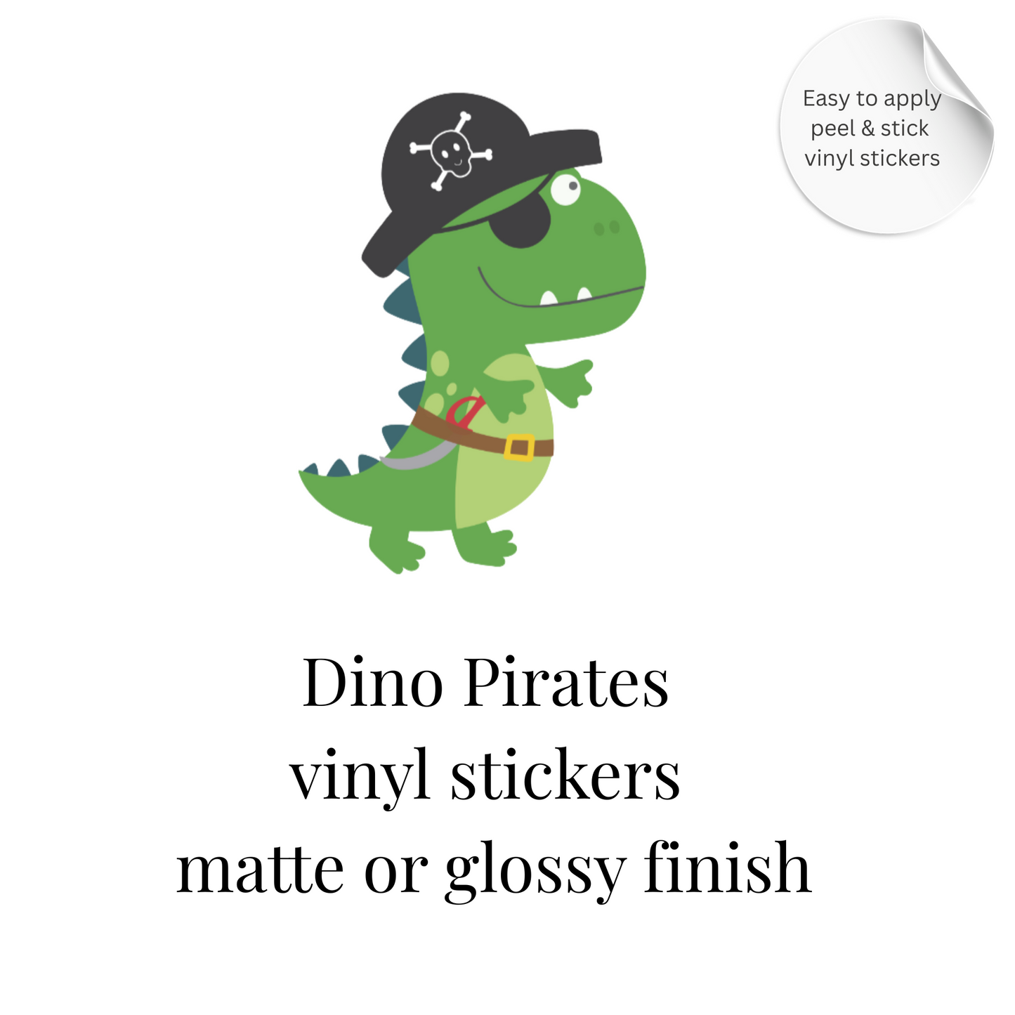 Dinosaur Pirate Wall Stickers – Cute Dino Pirate Vinyl Decals, Kids Room Decor, Nursery Wall Stickers, Playroom Decor Set