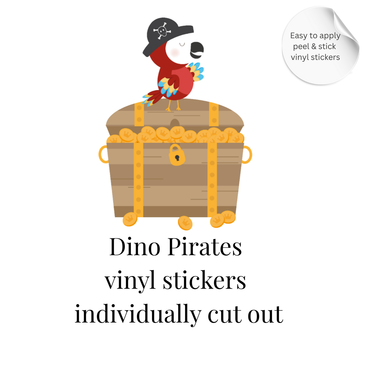 Dinosaur Pirate Wall Stickers – Cute Dino Pirate Vinyl Decals, Kids Room Decor, Nursery Wall Stickers, Playroom Decor Set