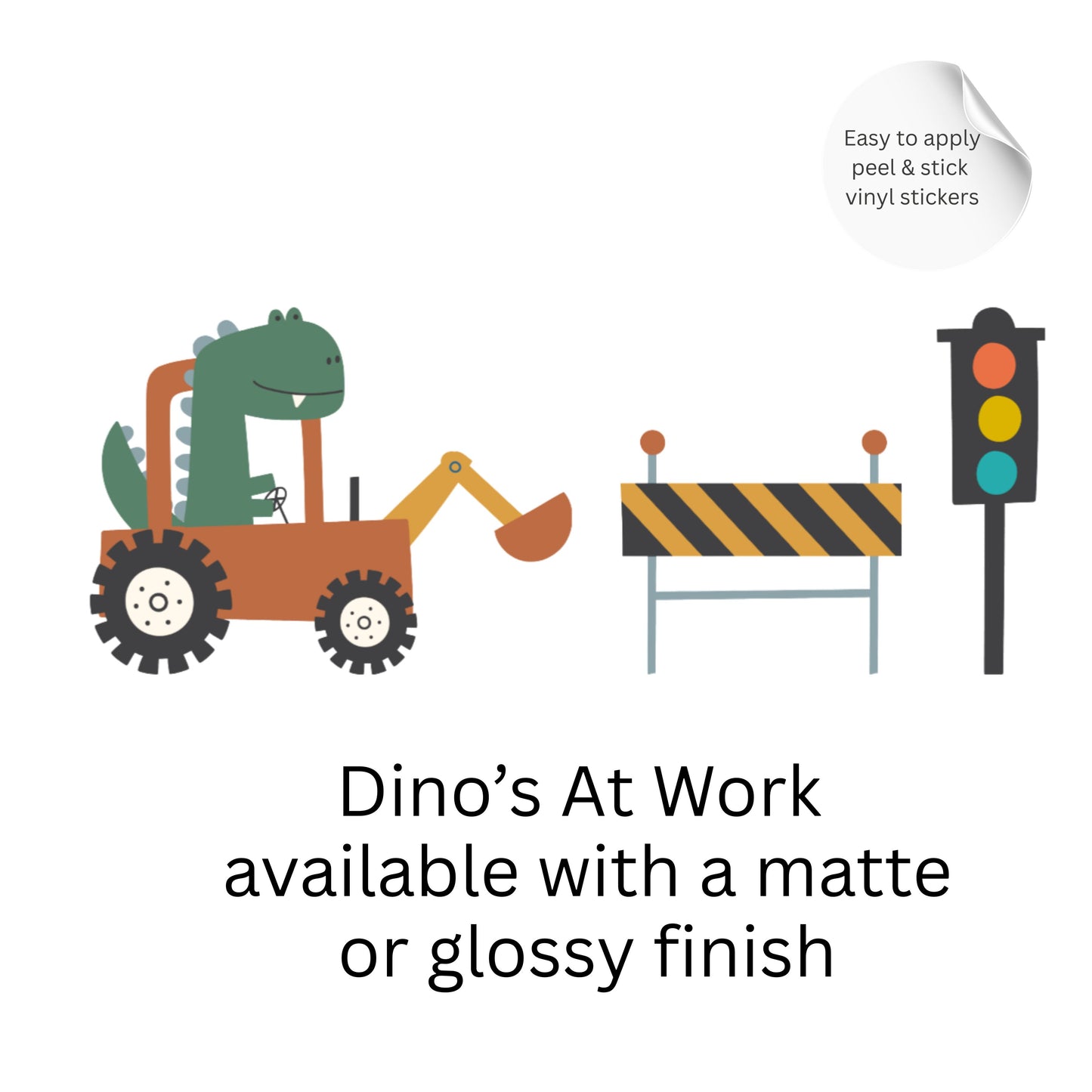Dinosaur Construction Wall Stickers – Dino Digger Vinyl Decals, Kids Room Decor, Nursery Wall Stickers, Playroom Decor Set