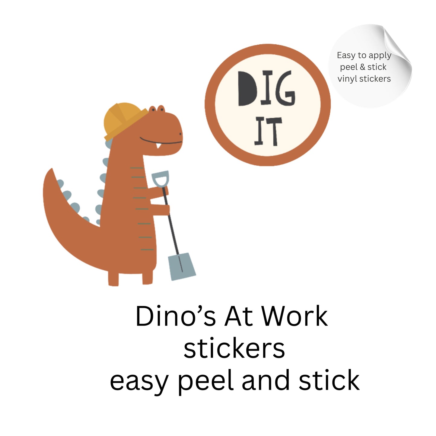 Dinosaur Construction Wall Stickers – Dino Digger Vinyl Decals, Kids Room Decor, Nursery Wall Stickers, Playroom Decor Set