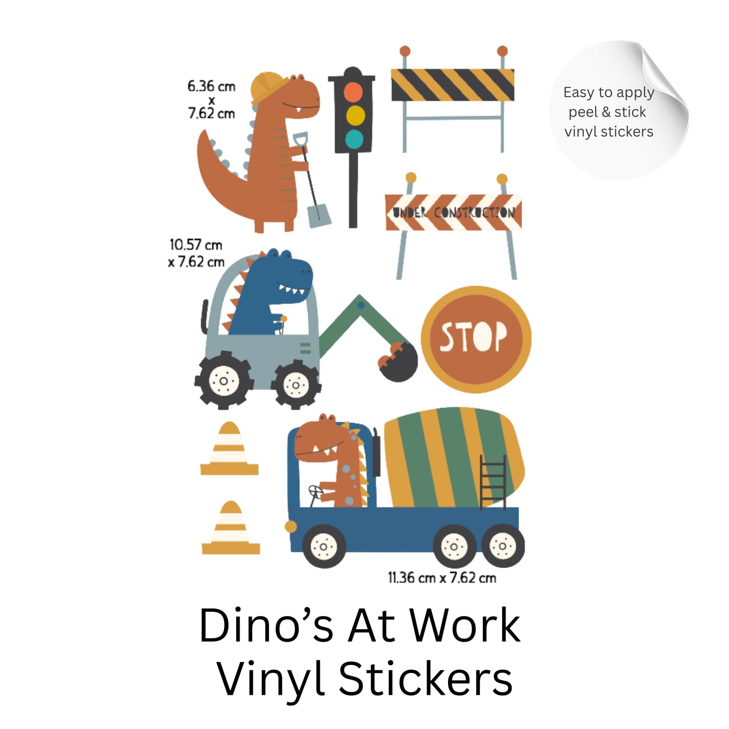 Dinosaur Construction Wall Stickers – Dino Digger Vinyl Decals, Kids Room Decor, Nursery Wall Stickers, Playroom Decor Set