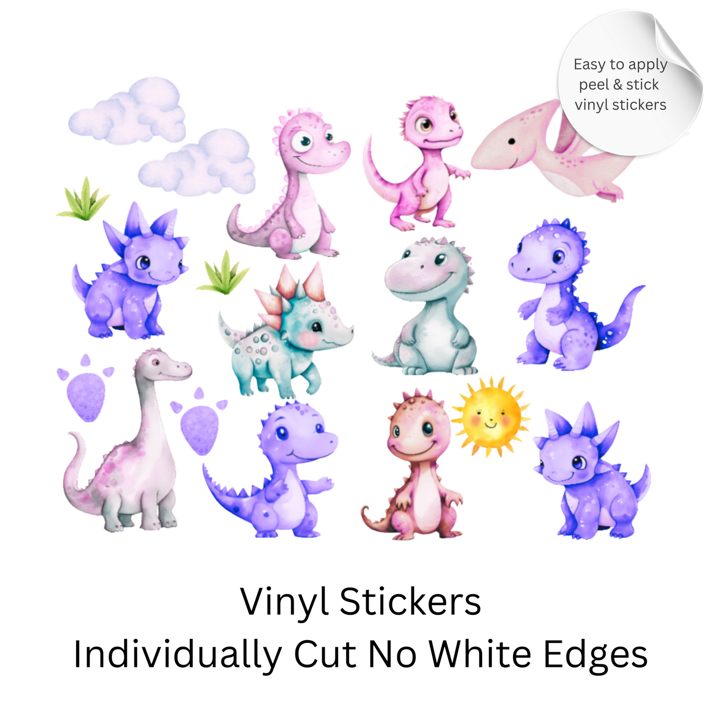 Dinosaur Wall Sticker Set – Cute Dino Nursery Vinyl Decals, Kids Room Decor, Playroom Wall Stickers