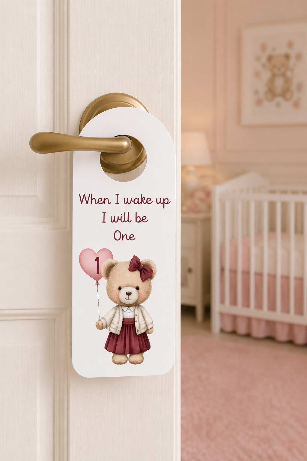 Personalised Teddy Bear 1st Birthday Bunting – Pink ONE High Chair Banner