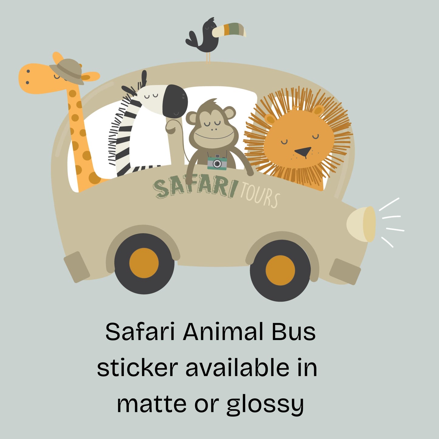 Safari Bus Vinyl Wall Decal – Nursery Animal Wall Sticker – Matt or Glossy Finish