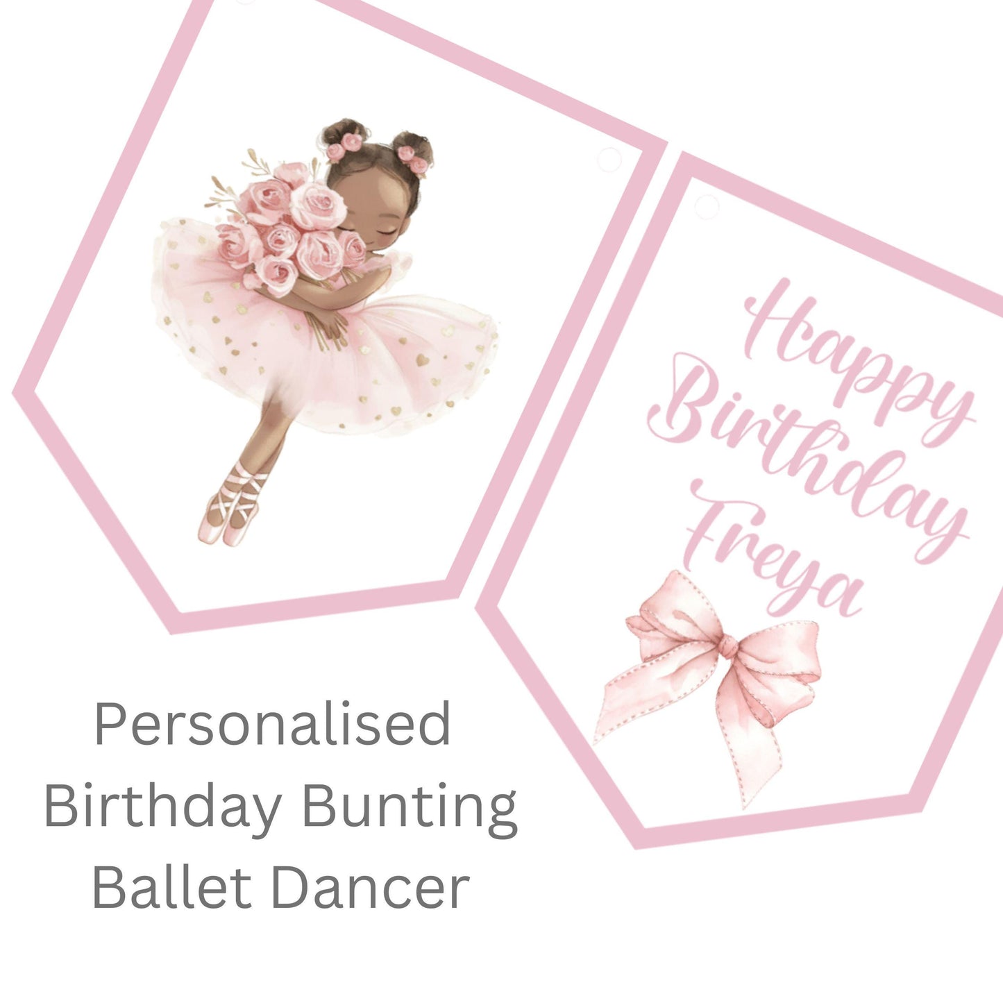 Ballerina Personalised Birthday Garland – Ballet Party Bunting – Choice of Pink or Grey