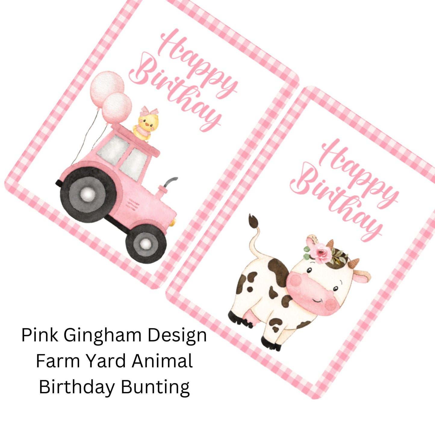 Farmyard Animal Happy Birthday Bunting – Tractor & Gingham Party Garland