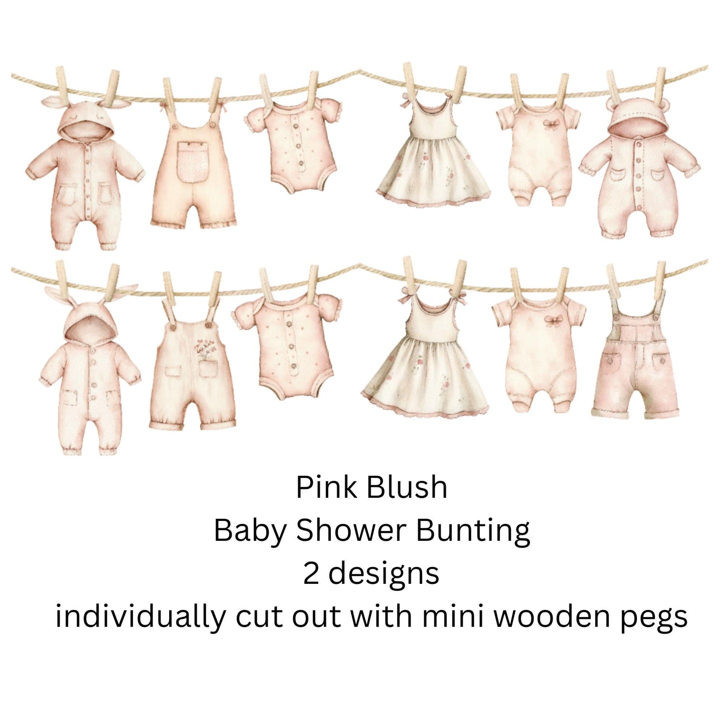 Blush Baby Shower Bunting – Card Baby Clothes on Washing Line Garland