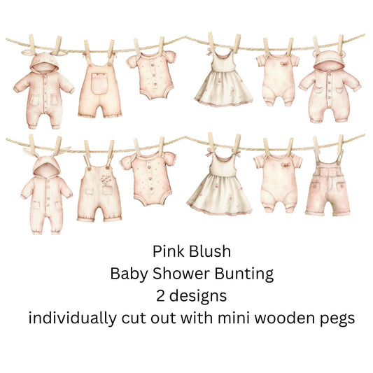 Blush Baby Shower Bunting – Card Baby Clothes on Washing Line Garland