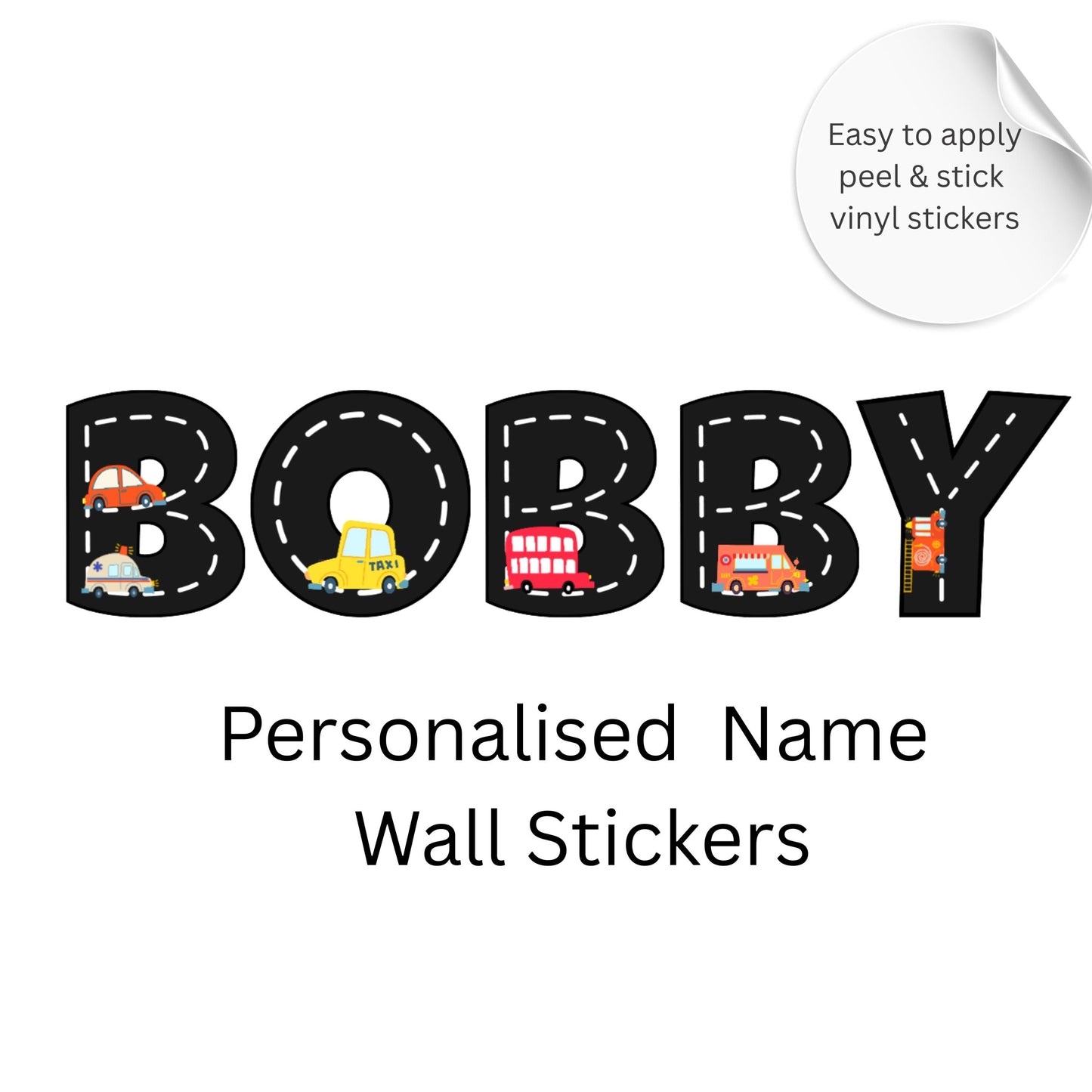 Personalised Road Theme Name Wall Stickers – Vehicle Alphabet Vinyl Decals