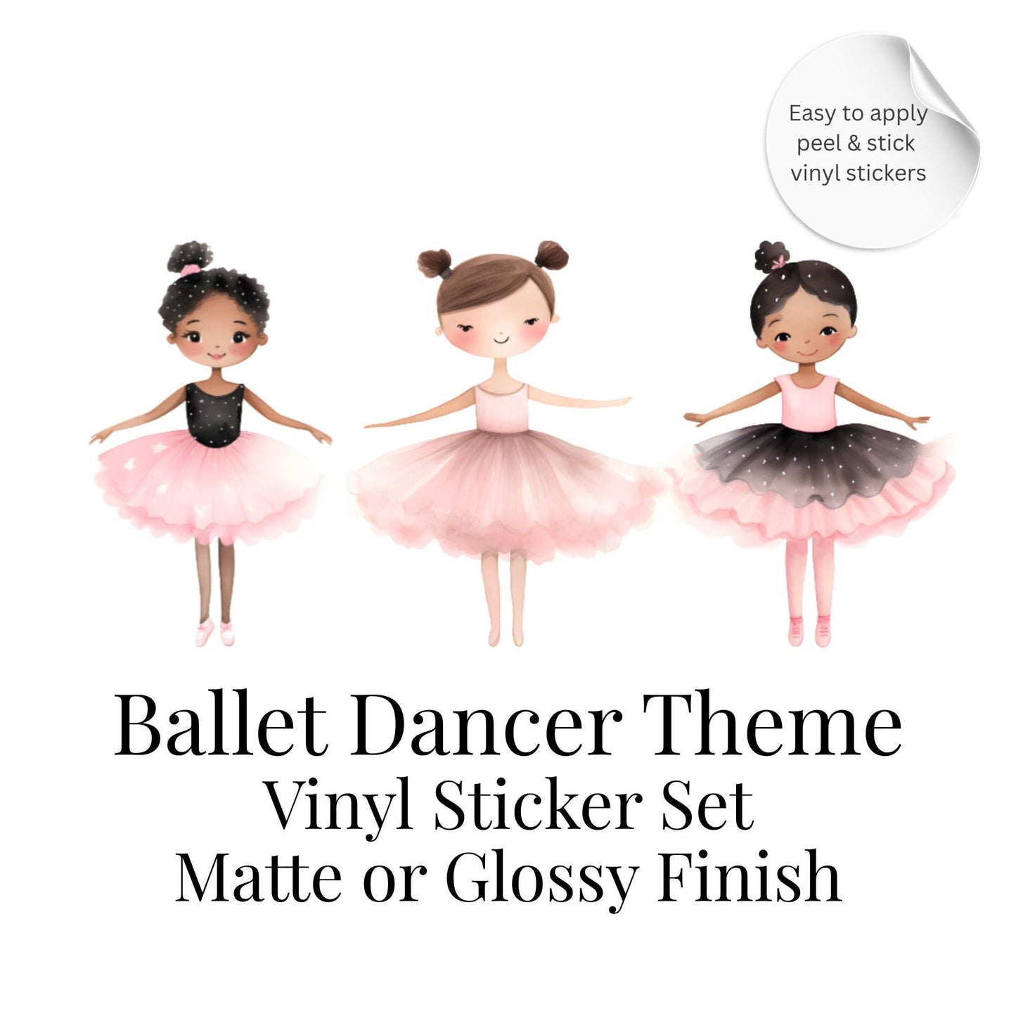 Pink Ballerina Vinyl Wall Stickers – Ballet Dancer Bedroom Décor – Set of 10