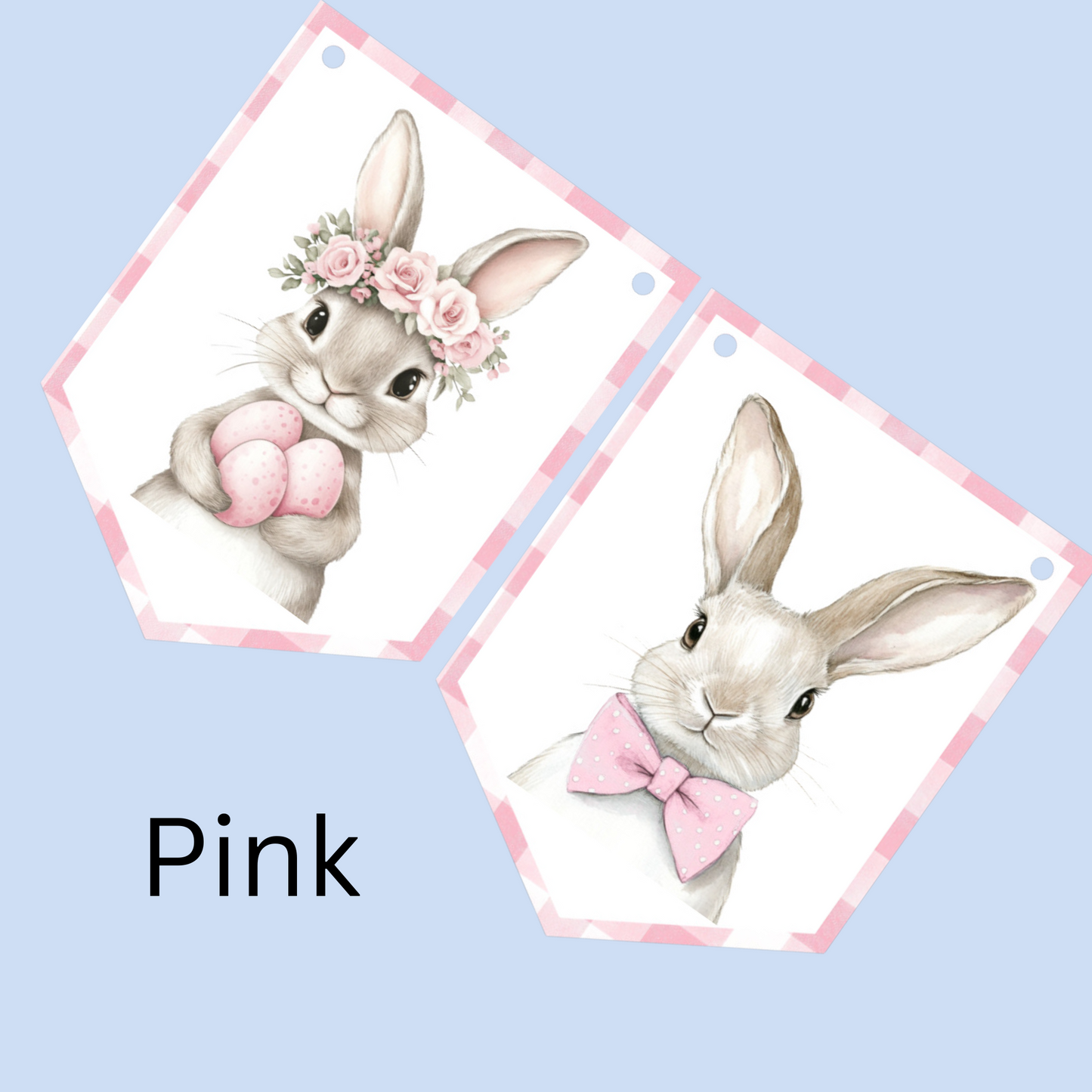 Easter Bunny Bunting – Gingham Bunny Garland in Pink, Blue or Sage