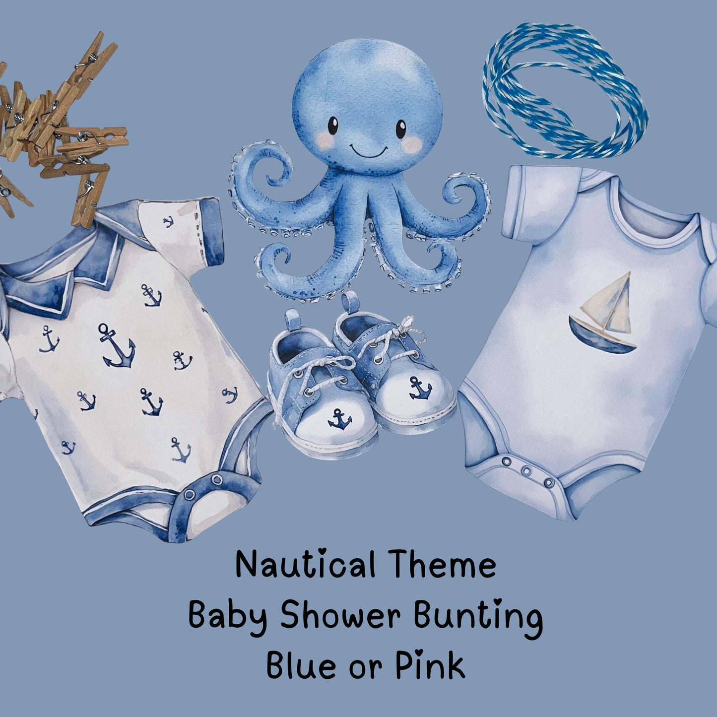 Nautical Baby Shower Bunting – Blue or Pink Baby Clothes Garland