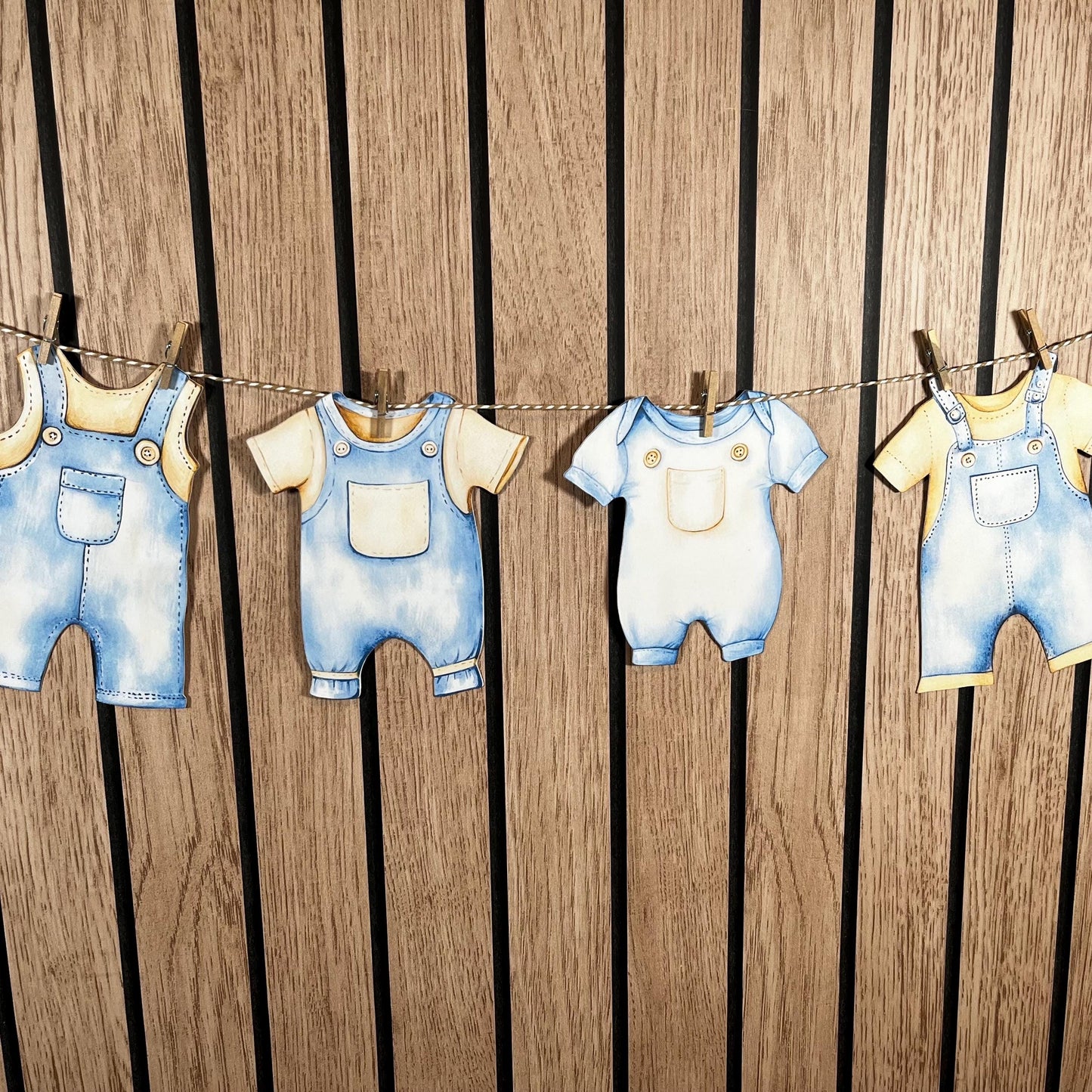 Baby Shower Bunting Washing Clothes Line Style - Beige and Blue