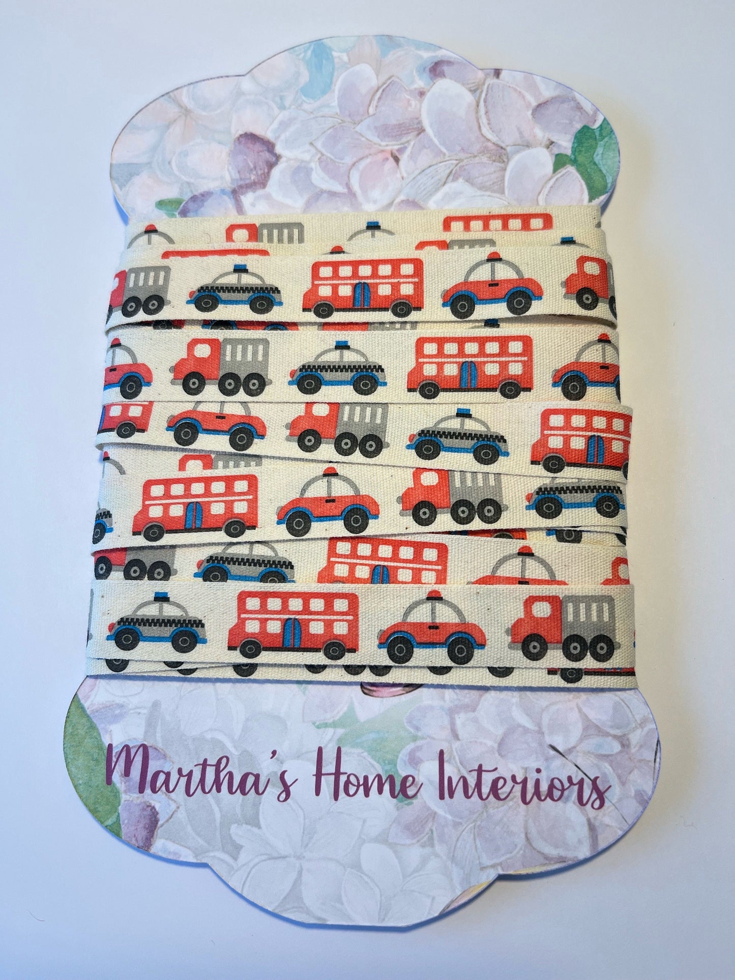 Transport Theme Ribbon, Cars Bus Truck Police Car Cotton Ribbon,  baby ribbon, boys ribbon, cake ribbon, craft ribbon,  25 mm or 15 mm wide