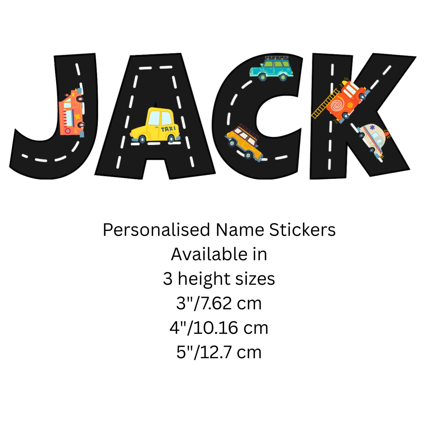 Personalised Road Theme Name Wall Stickers – Vehicle Alphabet Vinyl Decals