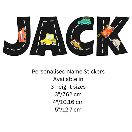 Personalised Road Theme Name Wall Stickers – Vehicle Alphabet Vinyl Decals