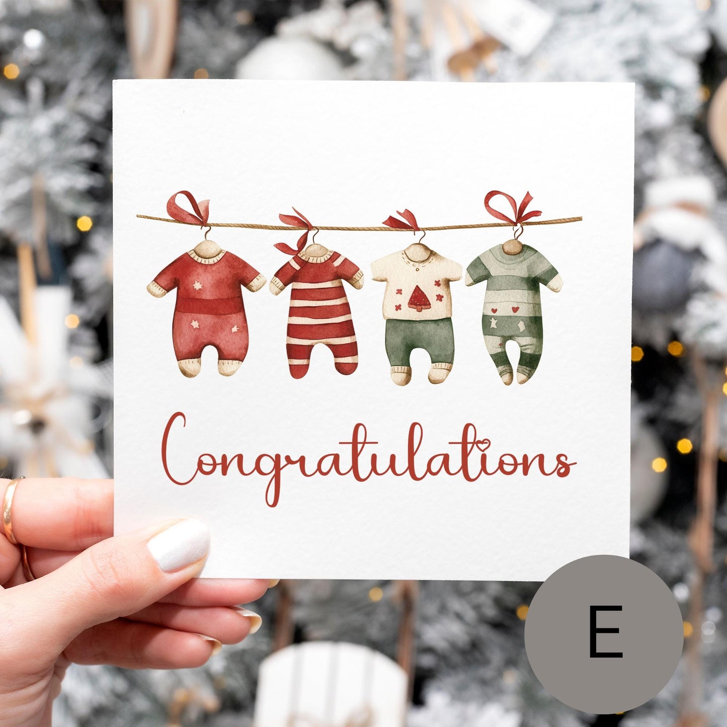 Baby Congratulations Christmas Card Baby Clothes on Washing Line - 5 designs