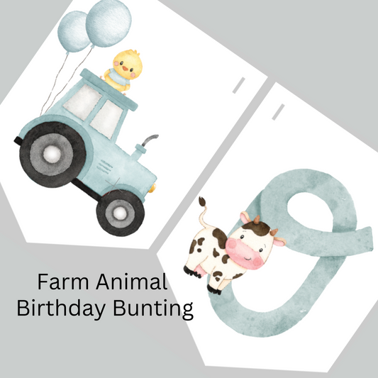Farm Yard Animal Birthday Bunting – Blue, Pink, or Red
