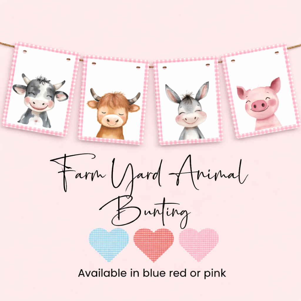 Farmyard Animal Portrait Bunting with Gingham Edge