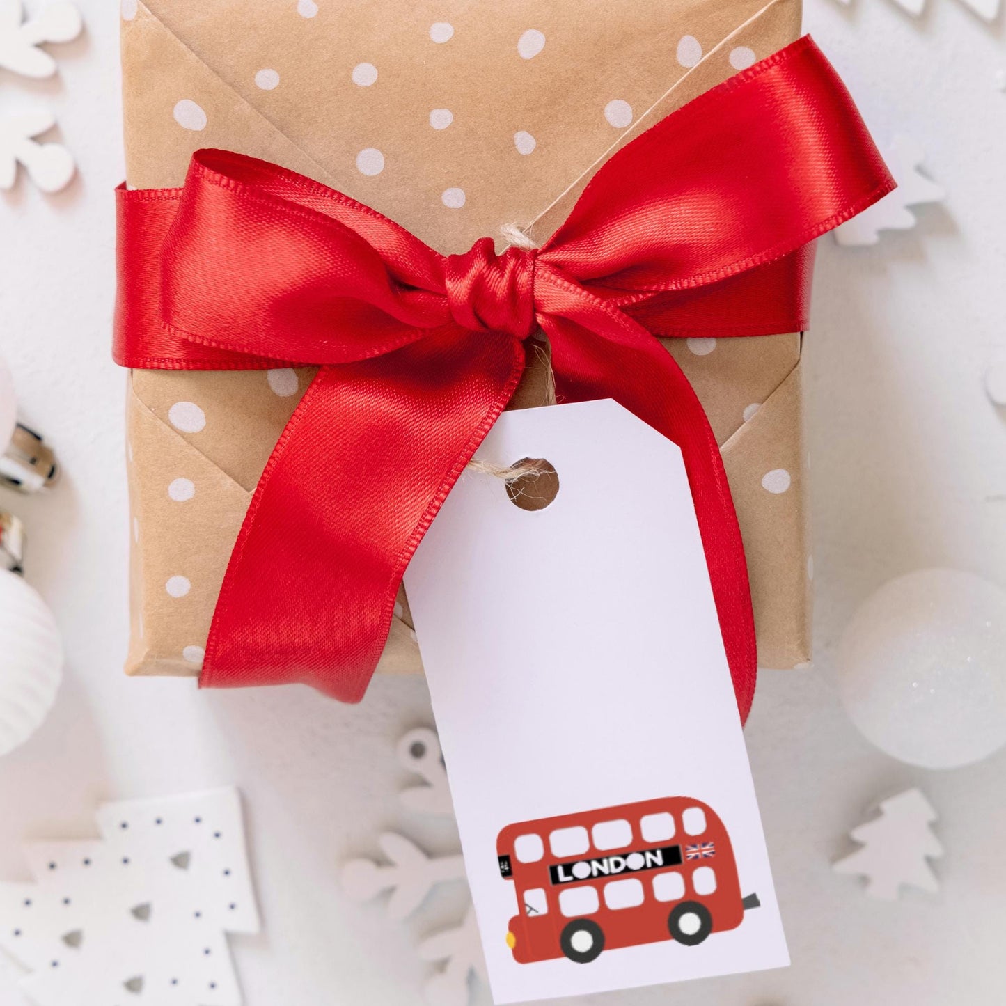 London Gift Tags Set of 7 – Handmade Tags with Soldier, Bus, Taxi, Post Box & Telephone Designs ,