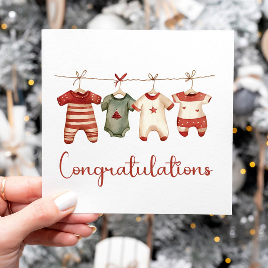Baby Congratulations Christmas Card Baby Clothes on Washing Line - 5 designs