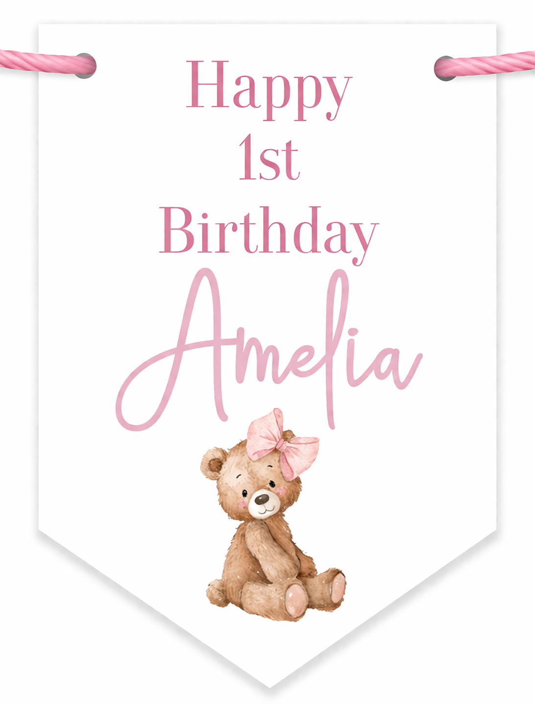 Personalised Teddy Bear First Birthday Bunting – Pink ONE Birthday Banner