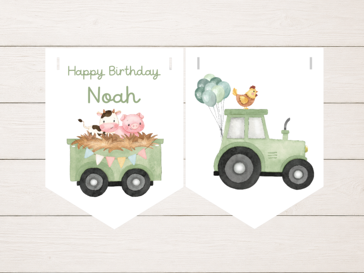 Personalised Birthday Bunting with Child’s Name – Farmyard Tractor Theme