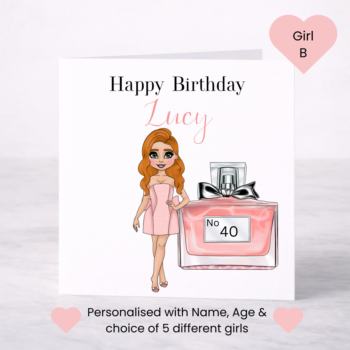 Personalised Perfume Bottle Birthday Card – Choice of Girl & Age