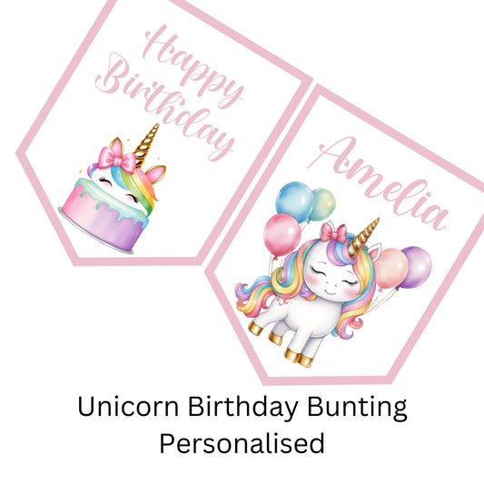 Personalised Unicorn Birthday Bunting – Pink Party Banner with Name