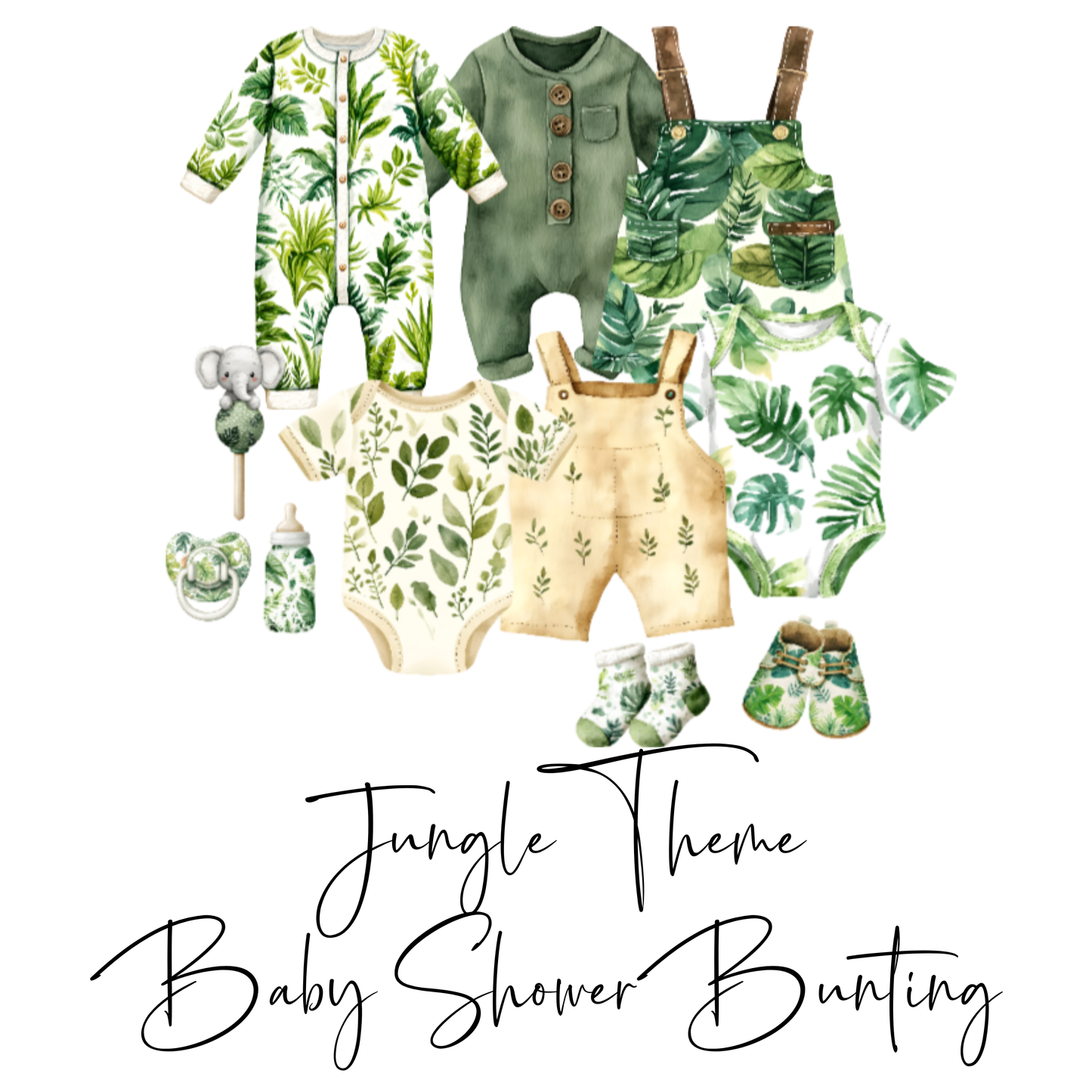 Jungle Theme Baby Shower Bunting – Clothesline-Style Garland with Wooden Pegs