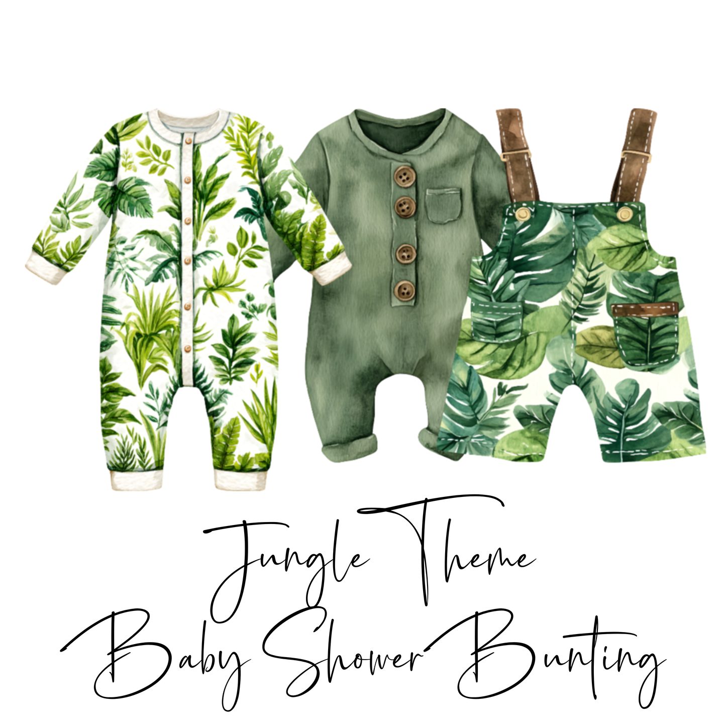 Jungle Theme Baby Shower Bunting – Clothesline-Style Garland with Wooden Pegs