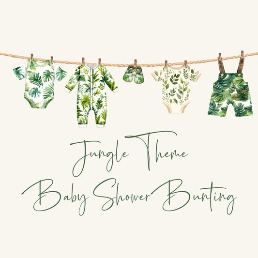Jungle Theme Baby Shower Bunting – Clothesline-Style Garland with Wooden Pegs