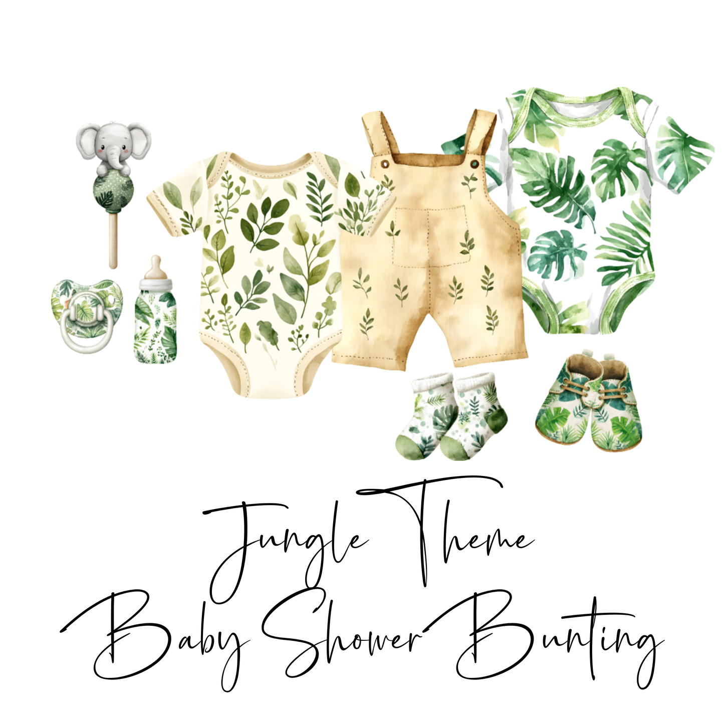 Jungle Theme Baby Shower Bunting – Clothesline-Style Garland with Wooden Pegs