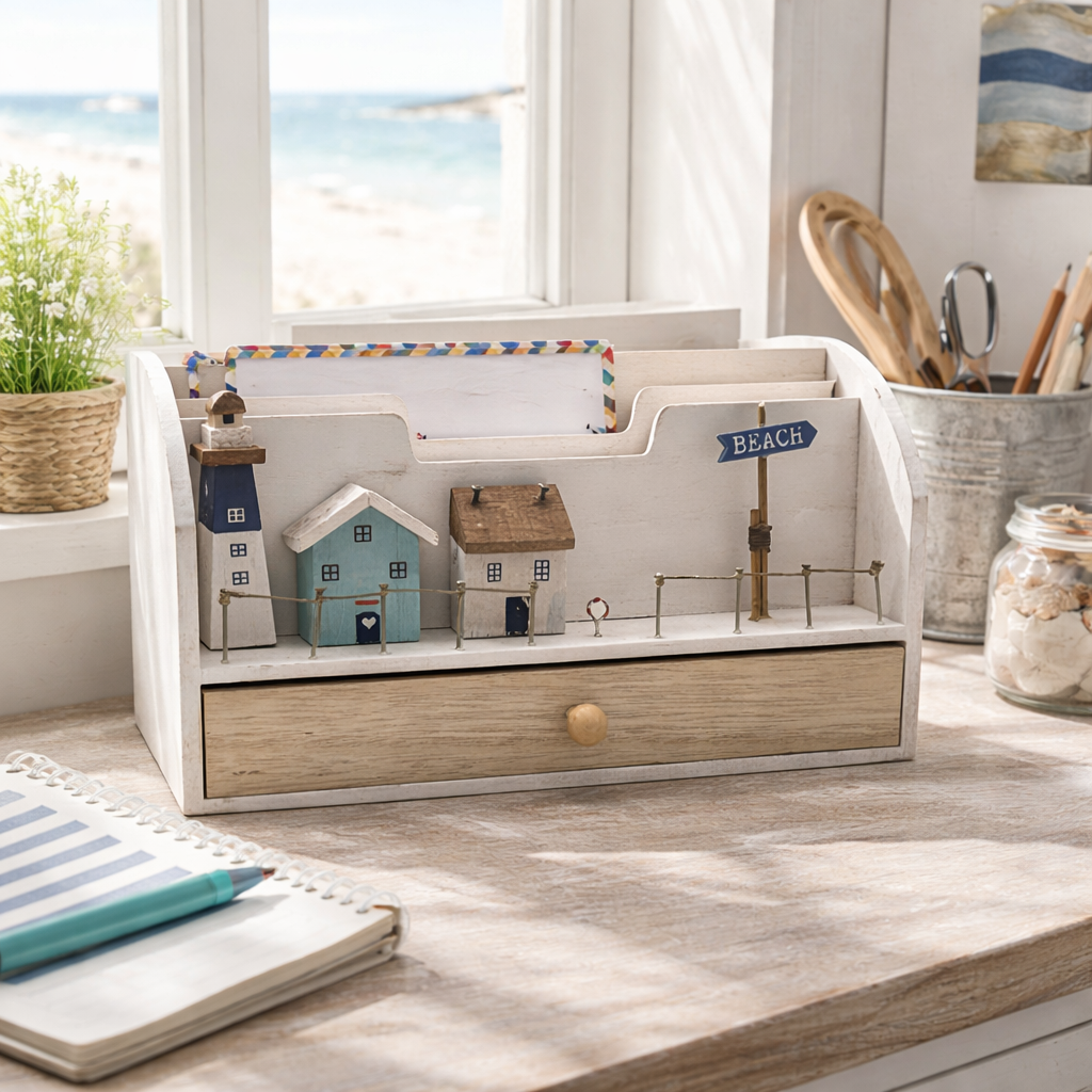 Wooden Beach Letter Rack with Drawer
