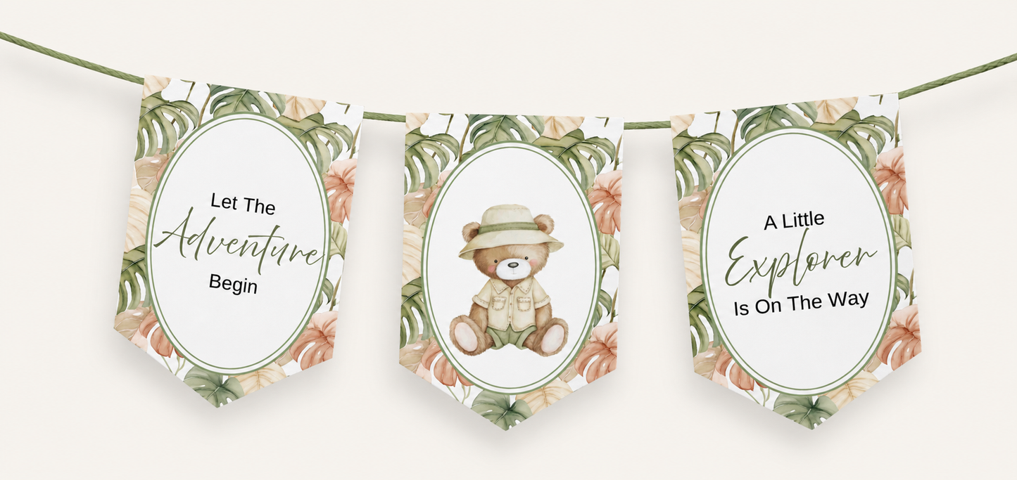 Safari Baby Shower Bunting, Let The Adventure Begin Banner, Little Explorer Garland, Neutral Safari Baby Shower Decorations